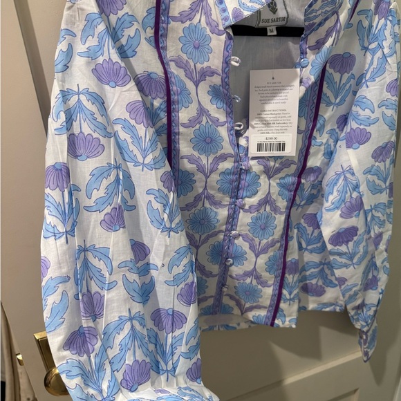 Sue Sartor Blue and Purple Floral Blouse - Picture 2 of 3